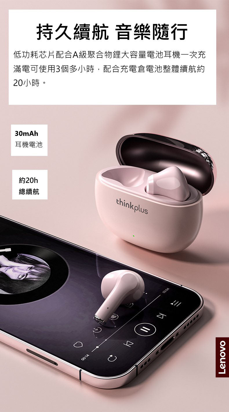 Lenovo X15 Pro 真無線藍牙耳機（白色 / 黑色 / 粉紅色 / 淺紫色）