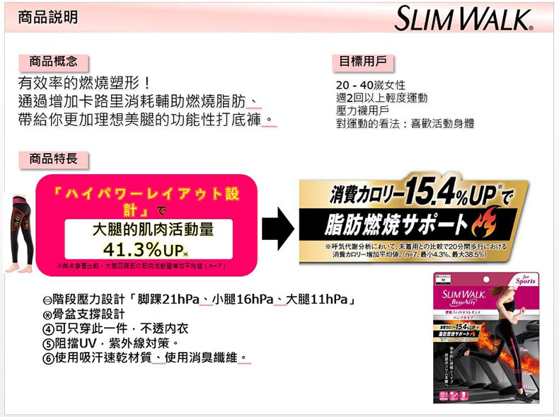 SLIMWALK 緊身壓力運動襪 - 黑色(M / L)