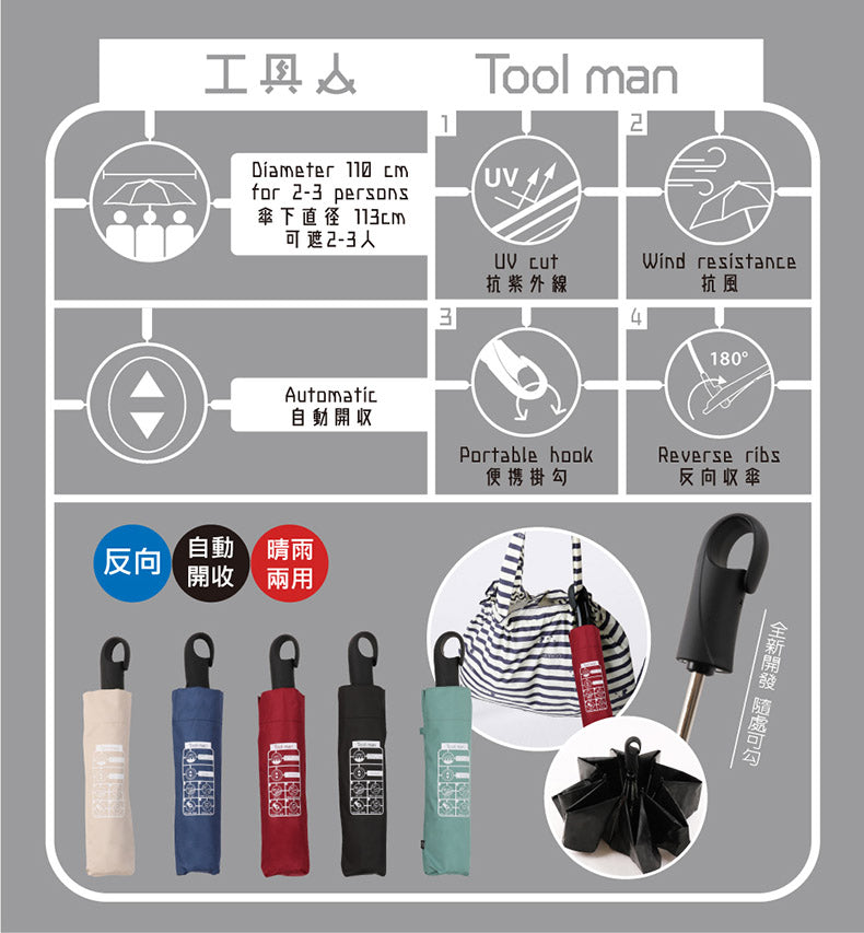 Tcf X Feeling Cool 321201抗風反向自動掛勾傘(多色)