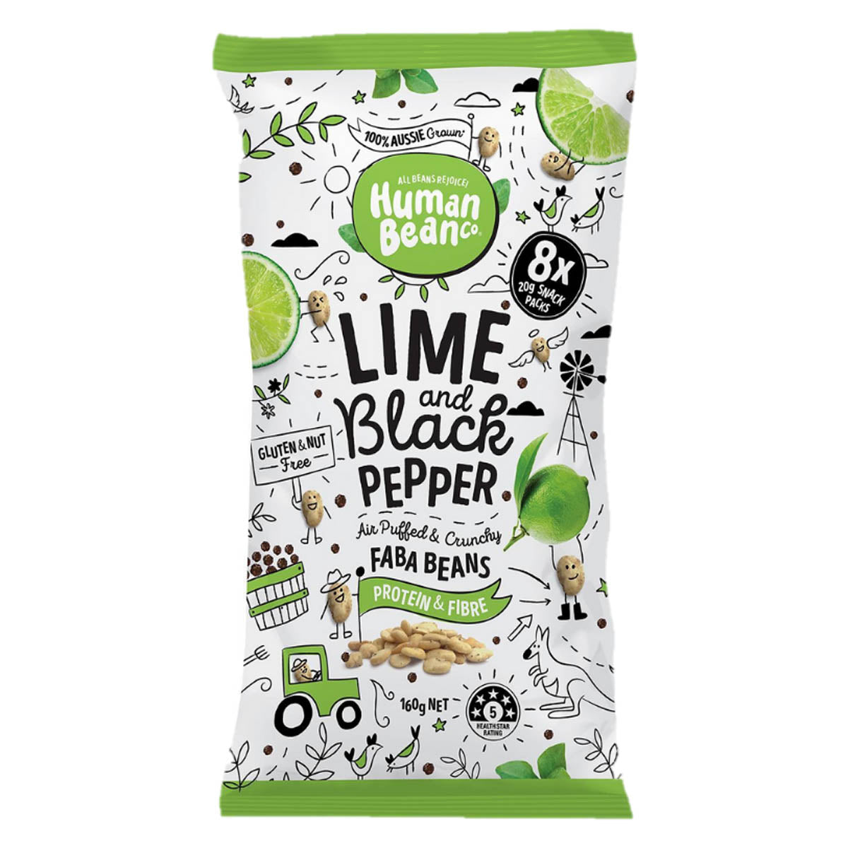 MAMA730 Human Bean Co 青檸黑胡椒味蠶豆 (8 x 20g) Multipack Human Bean Co Lime & Black Pepper Faba Beans (8 x 20g) Multipack