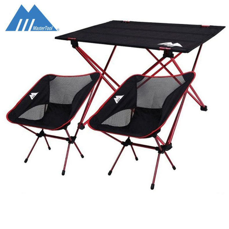 MasterTool 戶外露營折疊桌椅套裝（紅色）（椅子*2 + 桌子*1）