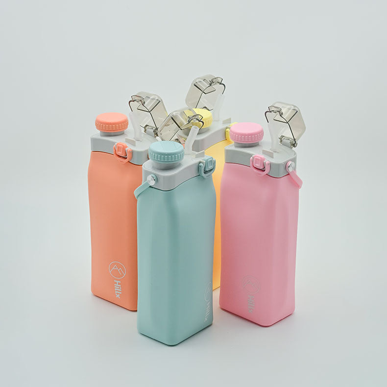 Hillx 直身摺疊硅膠水樽 600ml (粉紅/橙/黃/綠/藍綠/紫)