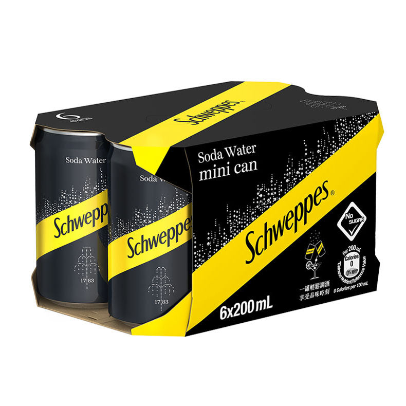 Schweppes- 玉泉梳打水迷你罐200毫升 x 6 X 4罐裝 - 原箱