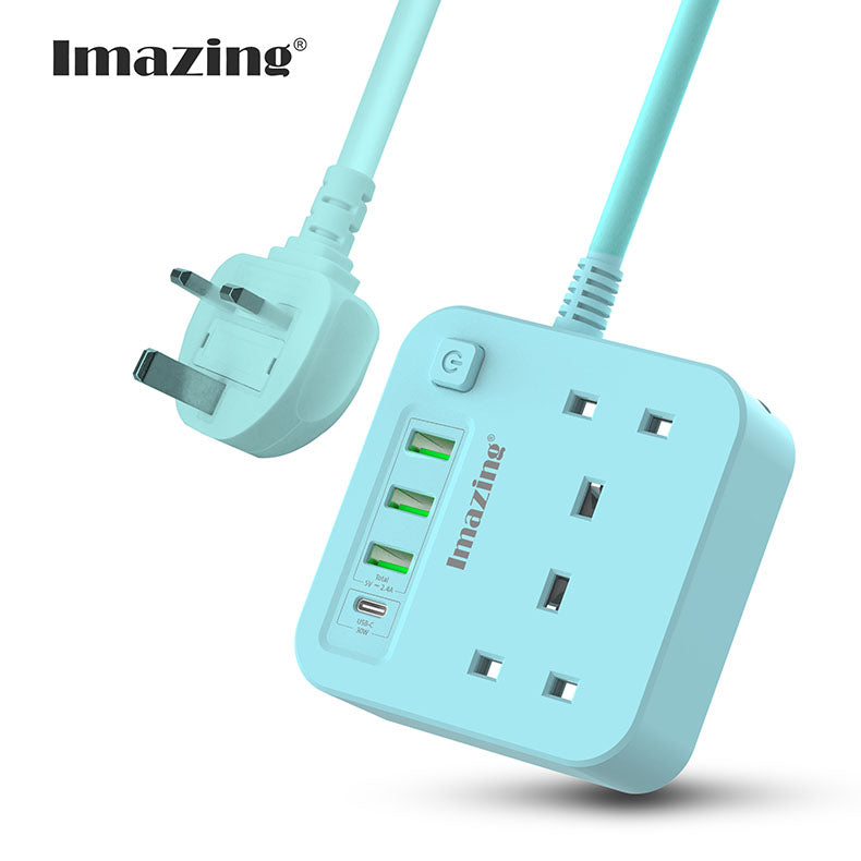 iMazing - [IM3U2K-C] 防雷拖板 - 2 插位+ 3 USB + Type C (30W輸出) (紫色/藍色)