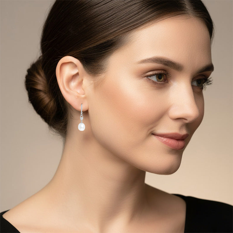 Kajal Naina Emi 珍珠白金鑽石耳環 Emi Pearl & Diamond Earring Danglers (WG)