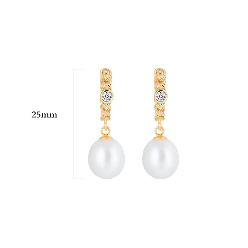 Kajal Naina 古巴鍊式珍珠鑽石耳墜 Cuban Link Diamond Huggies with Drop Pearl