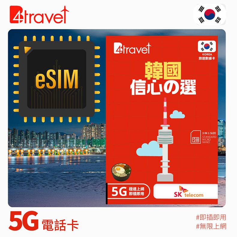 B4travel 韓國 5天 無限上網卡 (5GB / 10GB / 20GB)