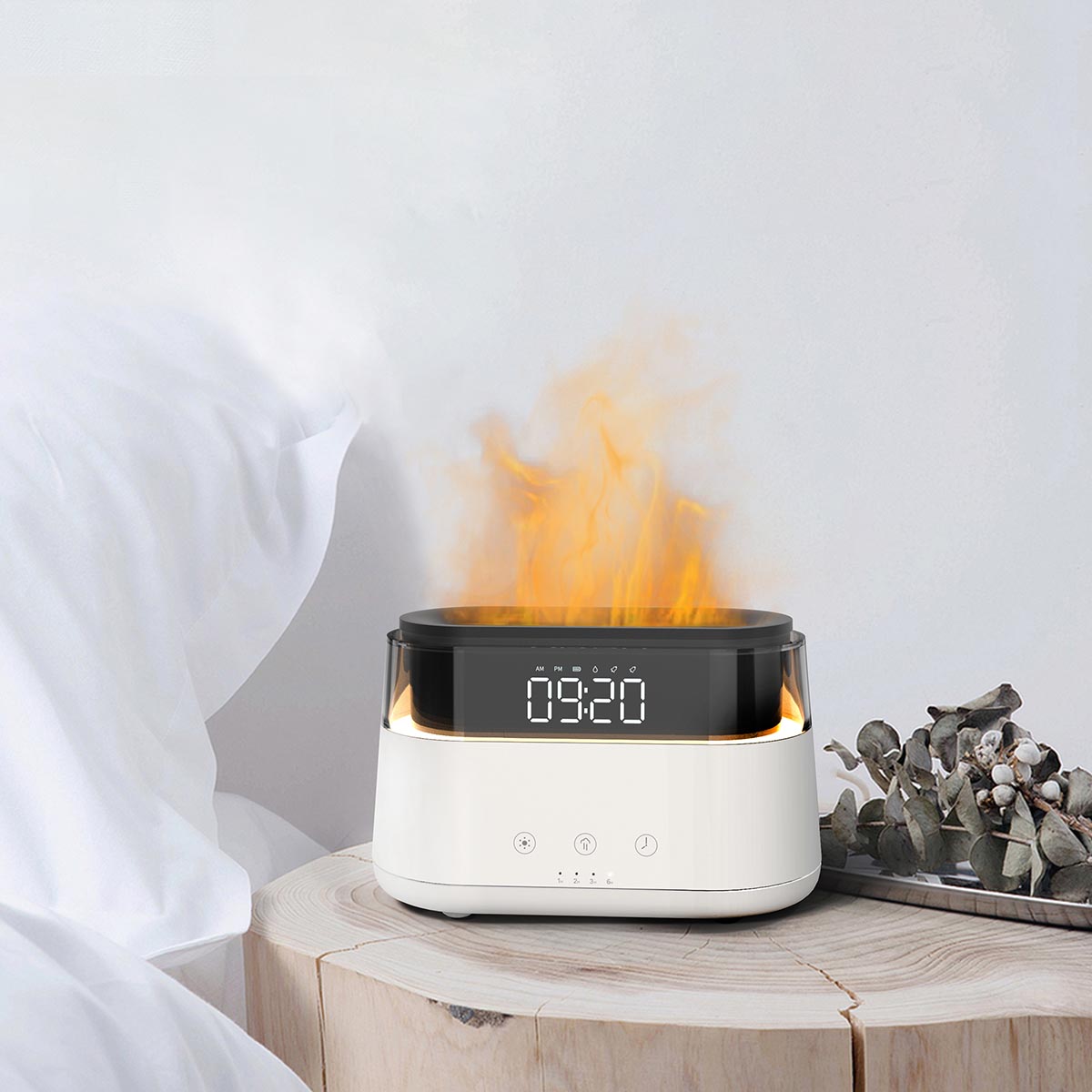 Amoovars - ALVA FLAME 丨 4合一 多功能用途智能香薰助眠火焰氛圍燈 加濕噴霧  數顯時鐘 搭配三檔色溫小夜燈