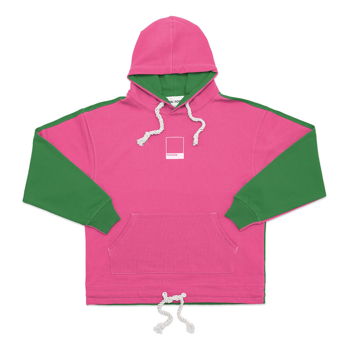 PANTONE FunMix Collection 純棉拼色索繩連帽衛衣（桃紅 / 綠）（加細碼 / 細碼 / 中碼 / 大碼 / 加大碼）