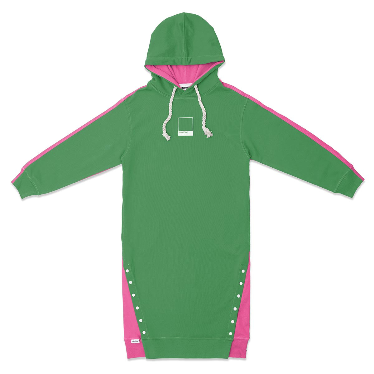 PANTONE FunMix Collection 純棉拼色鈕扣索繩連帽衛衣裙（綠 / 桃紅）（加細碼 / 細碼 / 中碼）