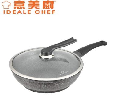 意美廚 - 韓國製 SELECTED 鋼化鑄鋁 大理石紋系列 28cm 易潔單柄炒鍋 連可立玻璃蓋 IC14328W
