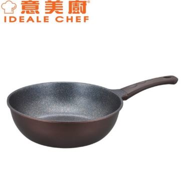 意美廚 - 韓國製 Plus 30cm 鋼化鑄鋁 大理石紋系列 易潔單柄深煎鍋（棕色）IC14430T