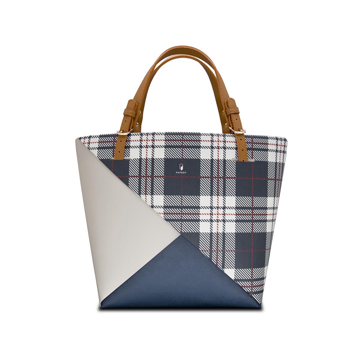 Papery Bag Colorblock（Navy checkered）