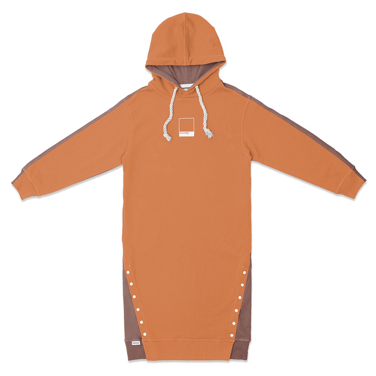 PANTONE FunMix Collection 純棉拼色鈕扣索繩連帽衛衣裙（橙 / 啡）（加細碼 / 細碼 / 中碼）